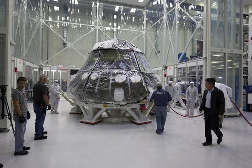 Orion EM-1 Crew Module Move from Clean Room to Work Station