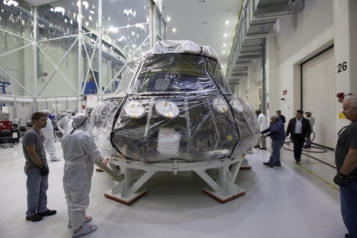 Orion EM-1 Crew Module Move from Clean Room to Work Station