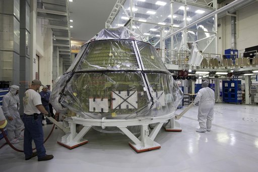 Orion EM-1 Crew Module Move from Clean Room to Work Station