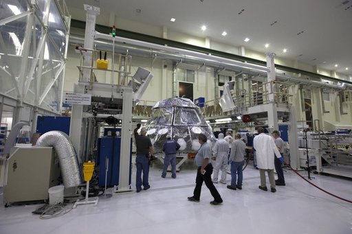 Orion EM-1 Crew Module Move from Clean Room to Work Station