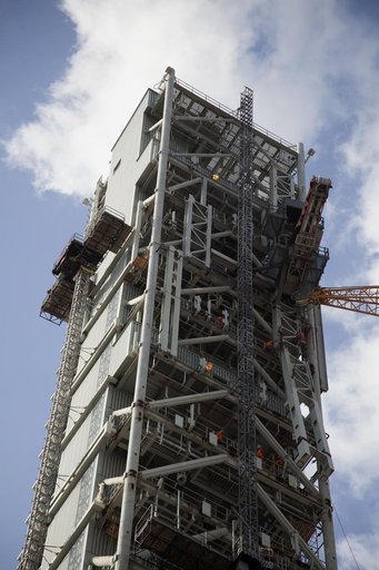 Core Stage Forward Skirt Umbilical Installation onto Mobile Laun