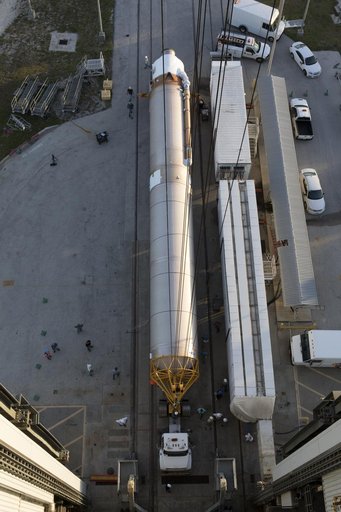 TDRS-M Atlas V First Stage Booster Lift to Vertical on Stand (LV