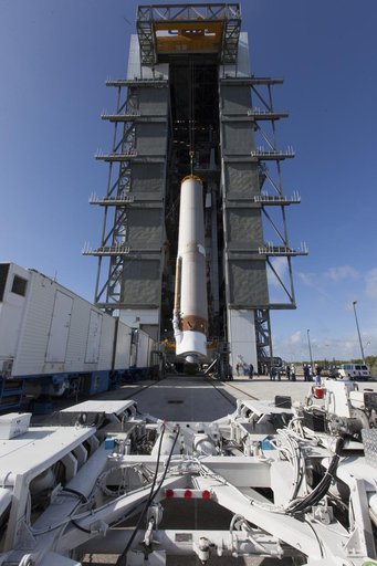 TDRS-M Atlas V First Stage Booster Lift to Vertical on Stand (LV