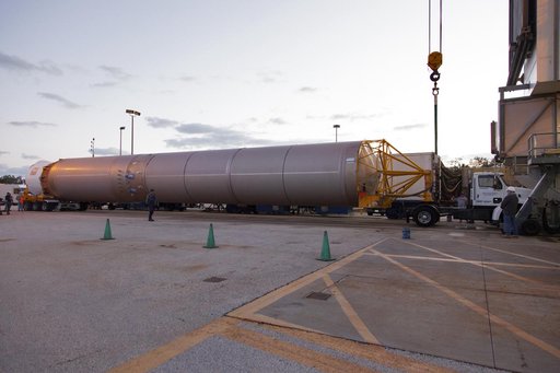 GOES-S Atlas V First Stage Booster Transport from ASOC to Pad 41