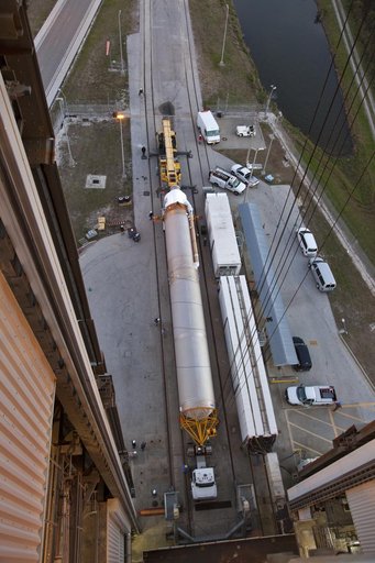 GOES-S Atlas V First Stage Booster Transport from ASOC to Pad 41