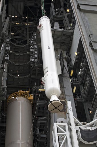 GOES-S Atlas V First SRB Mate to Booster