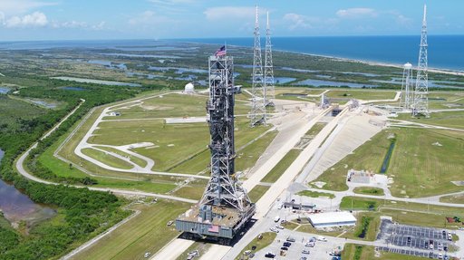 Mobile Launcher Moves Toward EM-1 - Arrives at Launch Complex 39