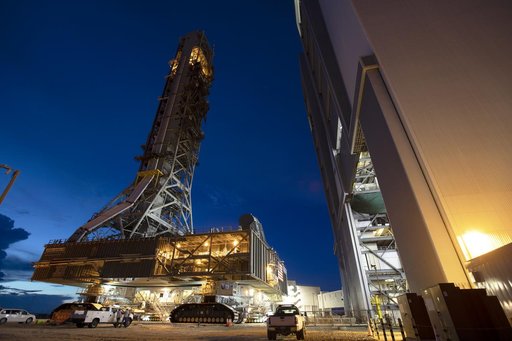 ML Moves Toward Exploration Mission 1 roll into the VAB HB-3