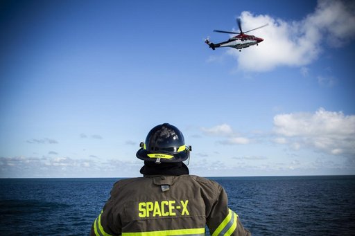 SpaceX Helicopter Landing Test on the Crew Recovery Ship