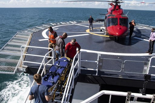 SpaceX Helicopter Landing Test on the Crew Recovery Ship