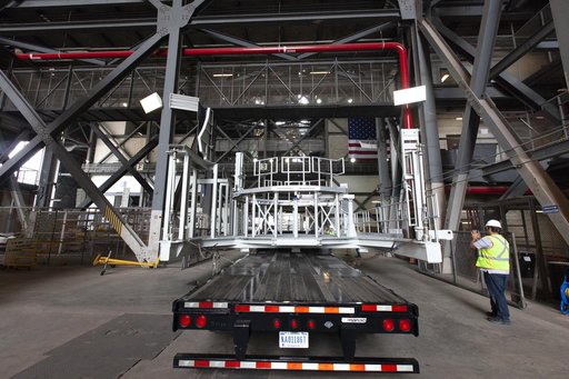 Engine Service Platform Arrival for Installation on Mobile Launc