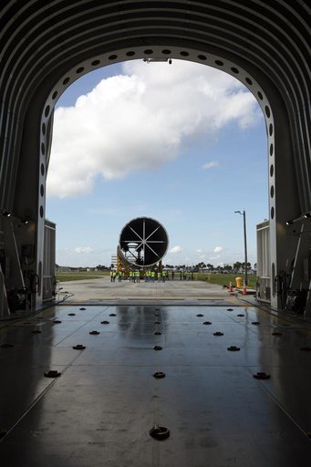 SLS Core Stage Pathfinder Move From VAB To Pegasus