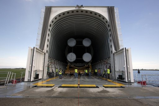 SLS Core Stage Pathfinder Move From VAB To Pegasus