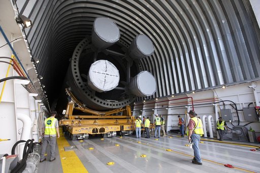 SLS Core Stage Pathfinder Move From VAB To Pegasus