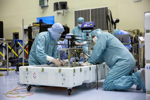 Mars Cruise Stage on Rotation Fixture and Helicopter Functional