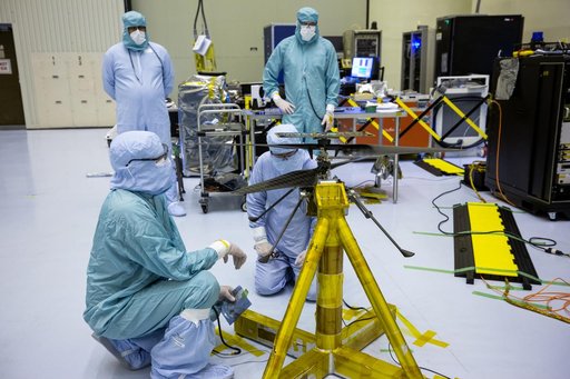 Mars Cruise Stage on Rotation Fixture and Helicopter Functional