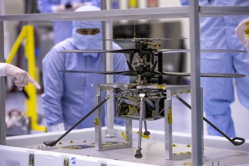 Mars Cruise Stage on Rotation Fixture and Helicopter Functional