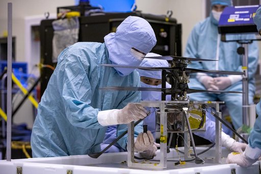 Mars Cruise Stage on Rotation Fixture and Helicopter Functional