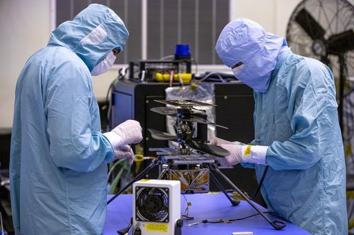 Mars Cruise Stage on Rotation Fixture and Helicopter Functional