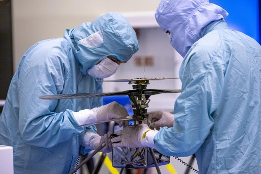 Mars Cruise Stage on Rotation Fixture and Helicopter Functional
