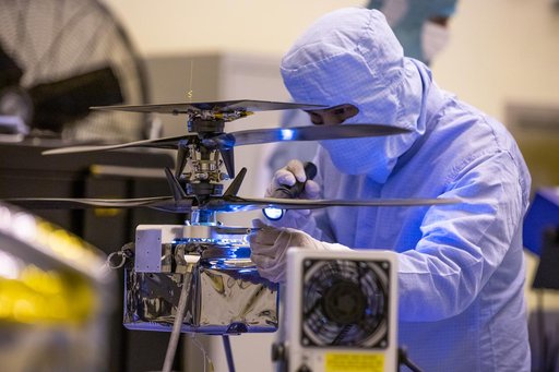 Mars Cruise Stage on Rotation Fixture and Helicopter Functional