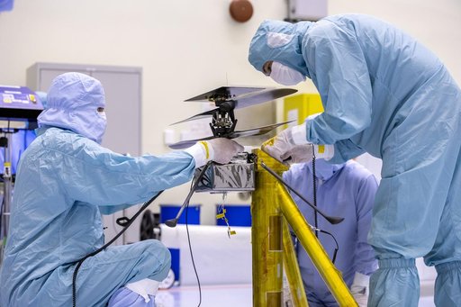 Mars Cruise Stage on Rotation Fixture and Helicopter Functional
