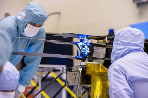 Mars Cruise Stage on Rotation Fixture and Helicopter Functional