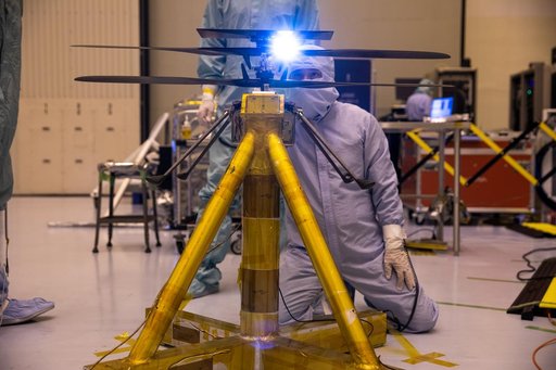 Mars Cruise Stage on Rotation Fixture and Helicopter Functional