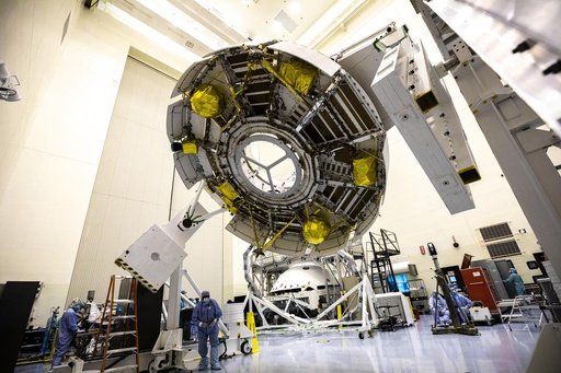 Mars Cruise Stage on Rotation Fixture and Helicopter Functional