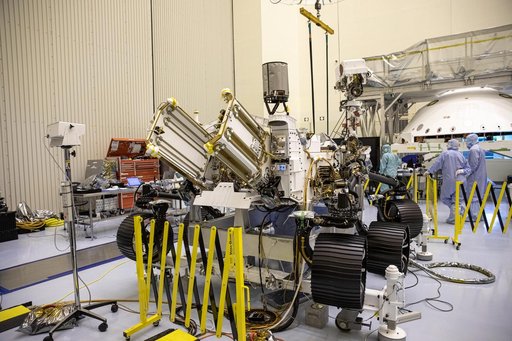 Mars Cruise Stage on Spin Table, Rover & More on Display