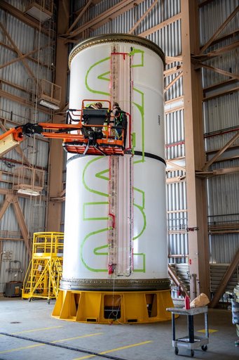 Worm Logo Painting on SLS Booster Segments