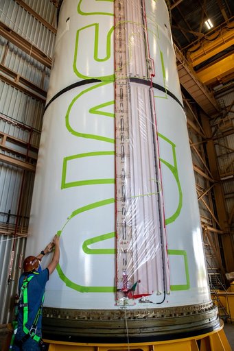 Worm Logo Painting on SLS Booster Segments