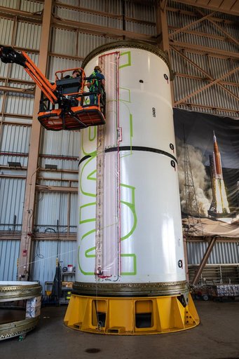 Worm Logo Painting on SLS Booster Segments