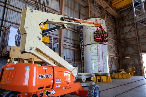 Worm Logo Painting on SLS Booster Segments