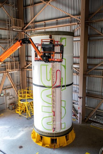 Worm Logo Painting on SLS Booster Segments