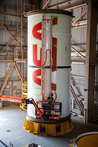 Worm Logo Painting on SLS Booster Segments