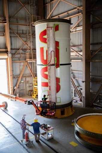 Worm Logo Painting on SLS Booster Segments