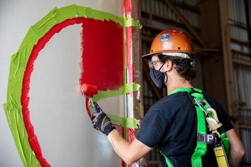 Worm Logo Painting on SLS Booster Segments