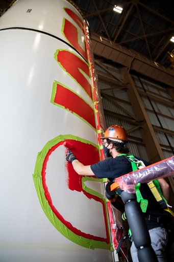 Worm Logo Painting on SLS Booster Segments