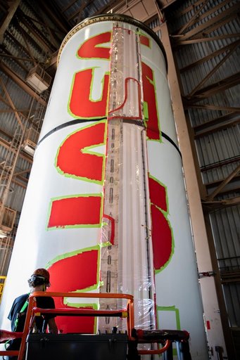 Worm Logo Painting on SLS Booster Segments