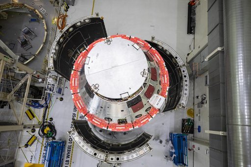 Artemis I Spacecraft Adapter Jettison Fairing Install
