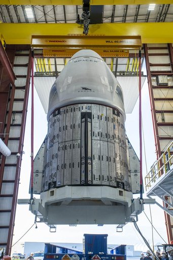 SpaceX Crew Dragon Spacecraft arrives at LC 39A in preparation f