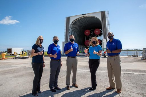 Artemis I Core Stage Arrival at KSC: SLS to EGS Handover