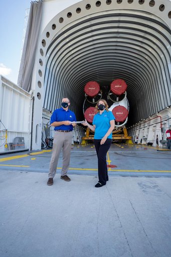 Artemis I Core Stage Arrival at KSC: SLS to EGS Handover