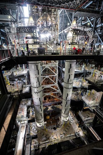 Artemis I Core Stage and Boosters in VAB
