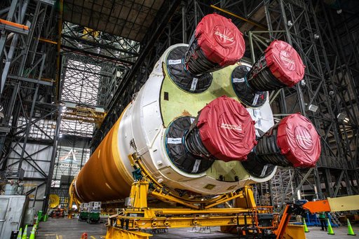 Artemis I Core Stage and Boosters in VAB