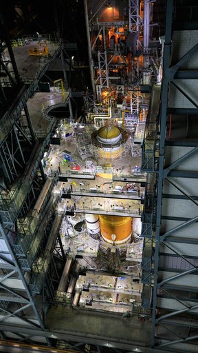 Artemis I ICPS Stacked on SLS Rocket