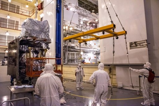 Landsat 9 Spacecraft (Observatory) Move from High Bay into Cell