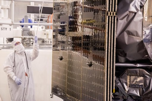 Landsat 9 Spacecraft (Observatory) Move from High Bay into Cell