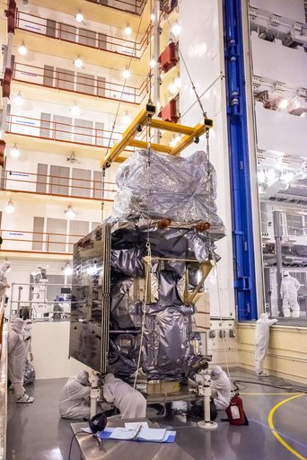 Landsat 9 Spacecraft (Observatory) Move from High Bay into Cell